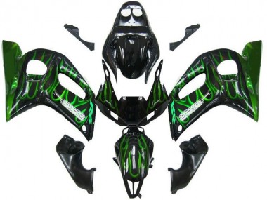 Best 1998-2002 Black Green Flame Yamaha YZF R6 Motorbike Fairing Kits UK