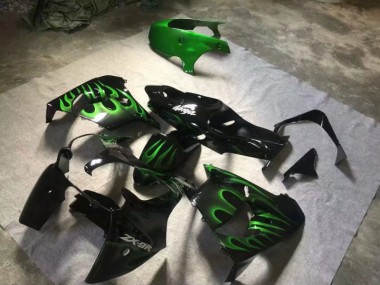 Best 2000-2001 Glossy Black Green Flame Kawasaki ZX9R Motorcyle Fairings UK