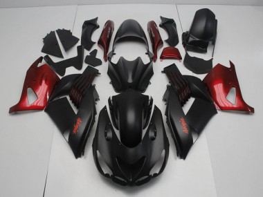 Best 2006-2011 Matte Black and Red Kawasaki ZX14R ZZR1400 Motorcycle Fairing Kit UK