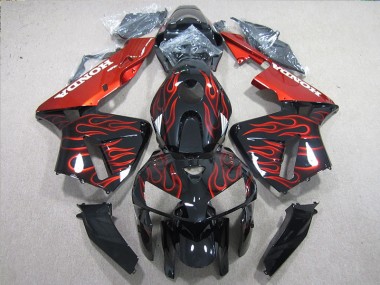Best 2005-2006 Black Red Flame Honda CBR600RR Motorcycle Fairings Kits UK