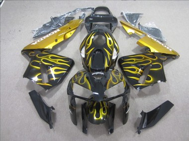 Best 2005-2006 Black Yellow Flame Honda CBR600RR Motorcycle Fairing Kits UK