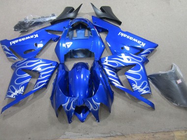 Best 2003-2005 Blue White Flame Kawasaki ZX10R Bike Fairings UK