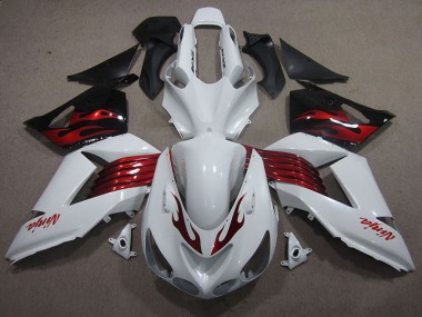 Best 2006-2011 White Red Ninja Kawasaki ZX14R ZZR1400 Motorcycle Fairings Kits UK