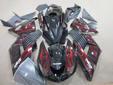 Best 2006-2011 Black Red Flame Ninja Kawasaki ZX14R ZZR1400 Motorcyle Fairings UK