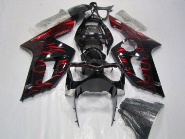 Best 2003-2004 Black Red Flame Kawasaki ZX6R Motorcycle Fairing UK