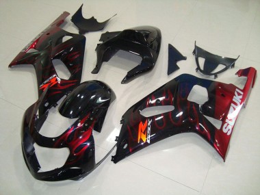 Best 2001-2003 Black Red Flame Suzuki GSXR750 Bike Fairing Kit UK