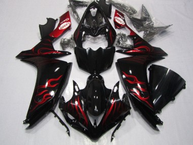 Best 2007-2008 Black Red Flame Yamaha YZF R1 Motorcycle Fairings UK