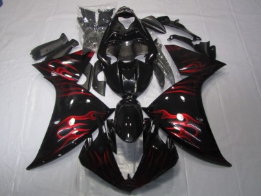 Best 2009-2011 Black Red Flame Yamaha YZF R1 Motor Fairings UK